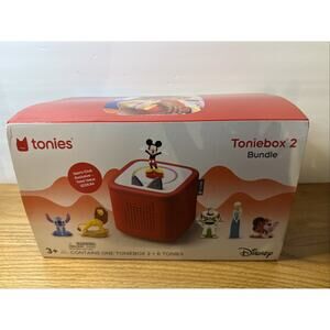 Tonies Disney Toniebox 2 Bundle with 6 Tonies Sunset, Red “NEW” Factory Sealed!!